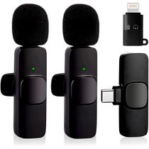 2 Microfones Wireless Lapela Adaptador IOS Encaixe Tipo C Sem Fio K9-2IN1-2 | Áudio Profissional Plug & Play
