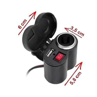Tomada USB para Moto 12v Carregador Acendedor  - Tomada USB e Isqueiro para Moto