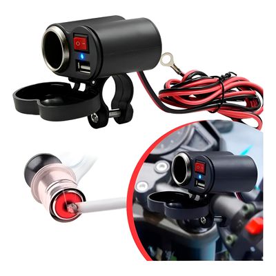 Tomada USB para Moto 12v Carregador Acendedor  - Tomada USB e Isqueiro para Moto