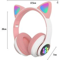 Fone Headset Bluetooth Colorido Com LED Sem Fio Gatinho Cor:Azul