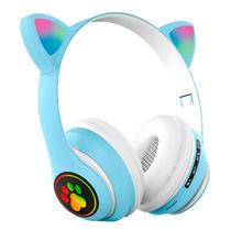 Fone Headset Bluetooth Colorido Com LED Sem Fio Gatinho Cor:Azul