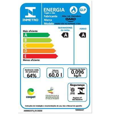 Fogão a Gás 4 Bocas Dako Supreme Titanium com Mesa Inox Inox / Bivolt