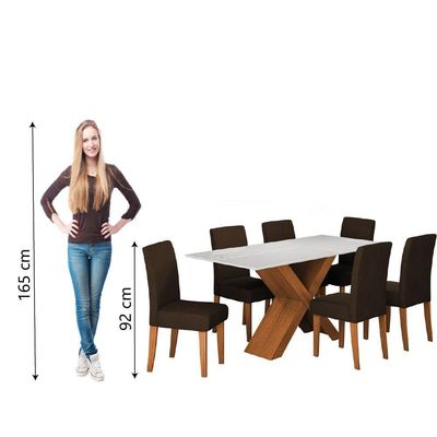 Conjunto De Mesa Sala De Jantar Tampo Com Vidro Grécia 6 Cadeiras Trieste Dobuê Madeirado/chocolate