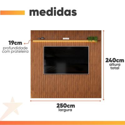Painel Para Tv Até 85 Polegadas Ripado Autêntico Com Led E Prateleira Montreal Madeirado
