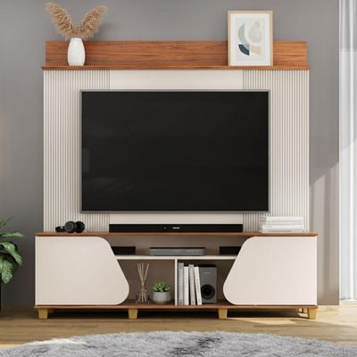 Estante Home Theater Para Tv Até 70 Polegadas 1,82m 2 Portas Duna Off White/madeirado