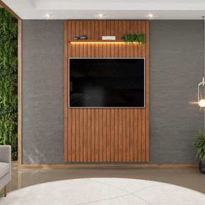 Painel Para Tv Até 55 Polegadas Ripado Autêntico Com Led E Prateleira Montreal Madeirado