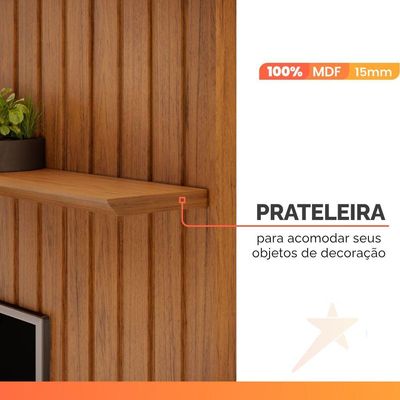Painel Para Tv Até 55 Polegadas Ripado Autêntico Com Led E Prateleira Montreal Madeirado