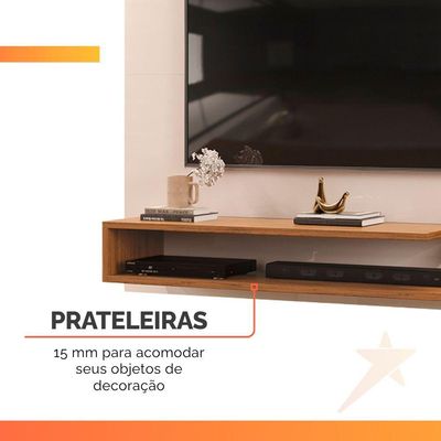 Painel Para Tv Até 50 Polegadas Detalhe Frisado Com Prateleiras Gael Madeirado/off White