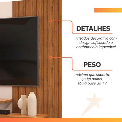 Painel Para Tv Até 50 Polegadas Detalhe Frisado Com Prateleiras Gael Madeirado/off White