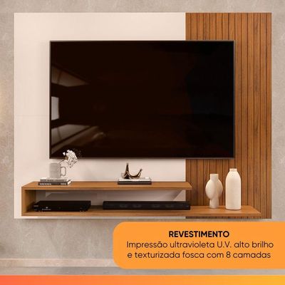 Painel Para Tv Até 50 Polegadas Detalhe Frisado Com Prateleiras Gael Madeirado/off White
