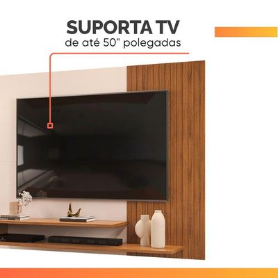 Painel Para Tv Até 50 Polegadas Detalhe Frisado Com Prateleiras Gael Madeirado/off White