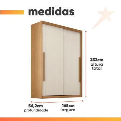 Guarda Roupas Casal 2 Portas De Correr 3 Gavetas 100% Mdf Ravena Madeirado / Areia