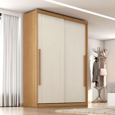 Guarda Roupas Casal 2 Portas De Correr 3 Gavetas 100% Mdf Ravena Madeirado / Areia