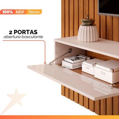 Painel Para Tv Até 65 Polegadas 2,23m Ripado Autêntico Com Led E Nicho Montreal Madeirado/off White