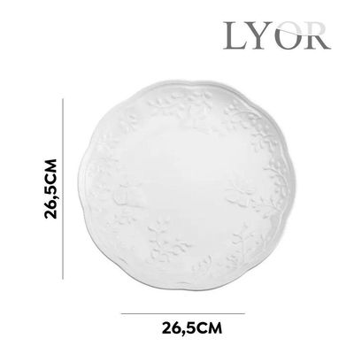 Jogo 4 Pratos Raso Porcelana New Bone Butterfly 26,5cm Lyor Branco