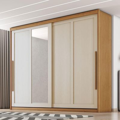 Guarda Roupas Casal 2 Portas De Correr Com Espelho 100% Mdf 6 Gavetas Firenze Madeirado / Areia