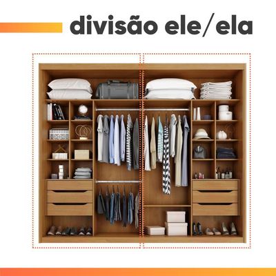 Guarda Roupas Casal 2 Portas De Correr Com Espelho 100% Mdf 6 Gavetas Firenze Madeirado / Areia