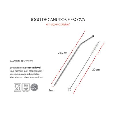 Jarra de Suco e Canudo Curvo Escova Aço Inox Bar Bebidas