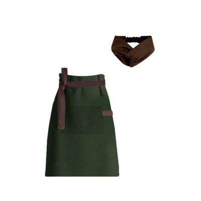Avental de Cintura e Faixa Cabelo Verde Marrom Cafe Bistro