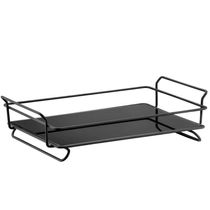 Bandeja de Vidro Retangular Decorativa Para Taças e Xicaras Iris Preto Fosco