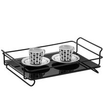 Bandeja de Vidro Retangular Decorativa Para Taças e Xicaras Iris Preto Fosco