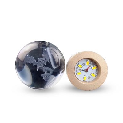 Luminária Abajur Globo Dragão LED USB Enfeite Decorativo Esfera de Vidro 3D Base de Madeira