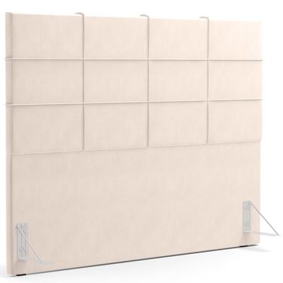 Kit Cabeceira Cama Box Queen 160cm com Calçadeira Roma W01 Suede Bege - Lyam