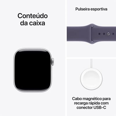 Apple Watch Series 11 (GPS 42mm) Prateado Pulseira Esportiva Roxo-Névoa