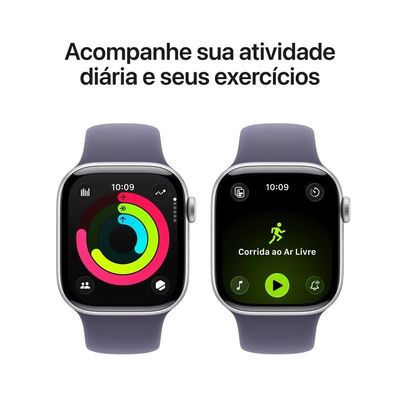 Apple Watch Series 11 (GPS 42mm) Prateado Pulseira Esportiva Roxo-Névoa