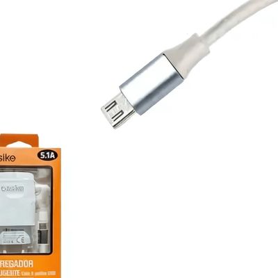 Carregador Rápido Celular 3 USB Micro USB V8 5.1A Cor Branco