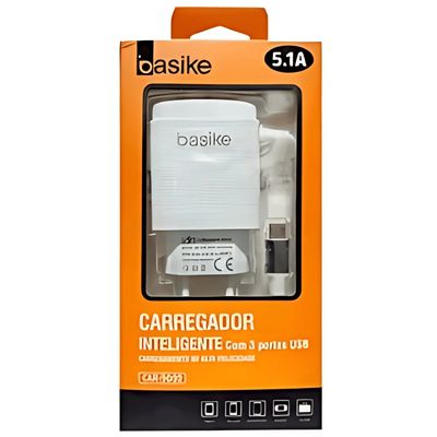 Carregador Rápido Celular 3 USB Micro USB V8 5.1A Cor Branco