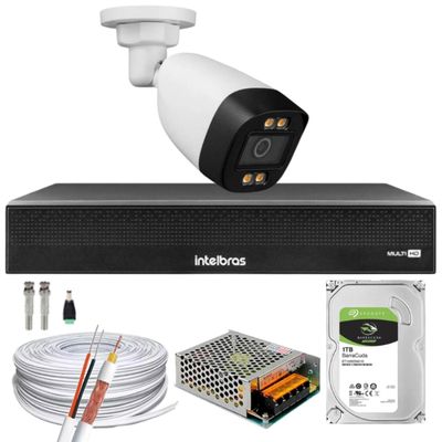 Kit 1 Câmera Segurança FullColor Visão Noturna Colorida 1080p 2.8mm Dvr Intelbras 1tb