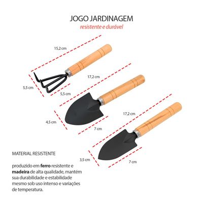 Ferramentas de Jardim Pazinha Ancinho Ferro Madeira 3un