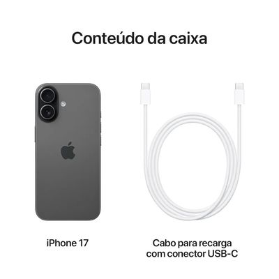 iPhone 17 Apple (512GB) Preto, Tela de 6,3", 5G e Câmera de 48MP