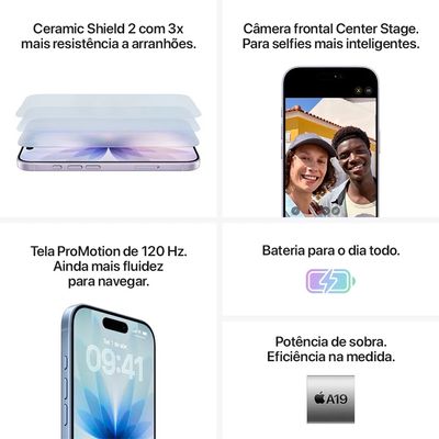 iPhone 17 Apple (512GB) Preto, Tela de 6,3", 5G e Câmera de 48MP