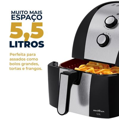 Fritadeira Elétrica Britânia BFR51 Gold 5,5L 1500W Air Flow Preta Preto,Inox / 110