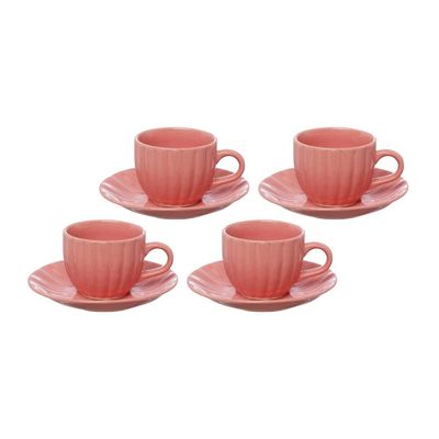 Jogo de Xícaras para Chá Hauskraft Bella com Pires Rosa 150ml  4 Peças