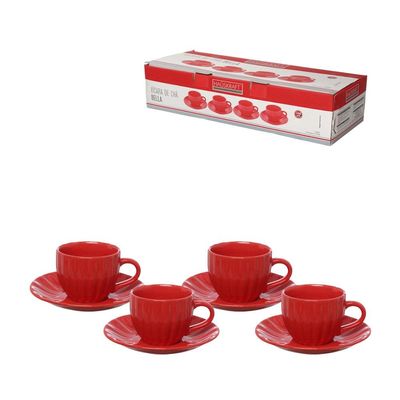 Jogo de Xícaras para Chá Hauskraft Bella com Pires Vermelho 150ml  4 Peças