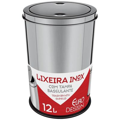 Lixeira Euro Design com Tampa Basculante Inox - 12L