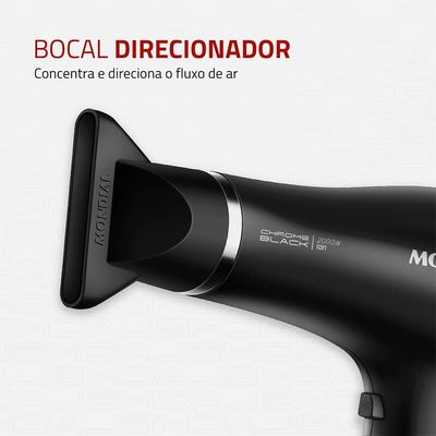 Secador de Cabelos Mondial SCN-04 Chrome Black 2000W Tourmaline Íon 3 Temperaturas Preto Preto / 110