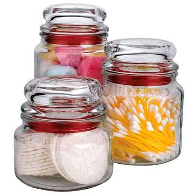 Conjunto de Potes Multiuso Euro Home Transparente/Vermelho em Vidro e PVC  3 Peças