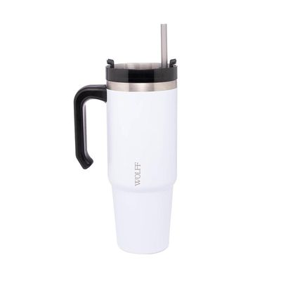 Caneca Térmica Wolff SlimTerm 890ml com Canudo, Parede Dupla e Base Ergonômica Branca Branco