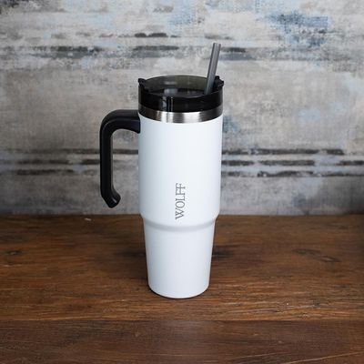 Caneca Térmica Wolff SlimTerm 890ml com Canudo, Parede Dupla e Base Ergonômica Branca Branco