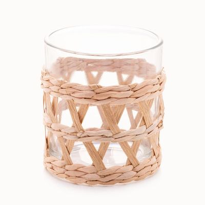 Conjunto 4 Copos Baixos Wolff 320ml Vidro com Sisal Natural Design Rústico Transparente