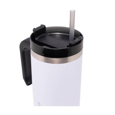 Caneca Térmica Wolff SlimTerm 890ml com Canudo, Parede Dupla e Base Ergonômica Branca Branco