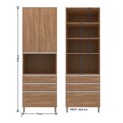 Paneleiro Bartira Amazonita com 2 Portas, 3 Gavetas, 3 Prateleiras e 71cm de largura - Damasco
