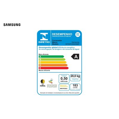 Lavadora de Roupas Samsung 20kg Bespoke AI Laundry WF90F Inox Inox / 220