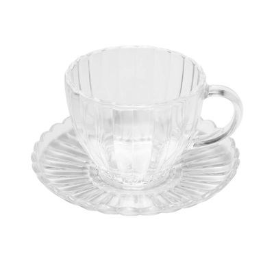 Conjunto 6 Xícaras Chá Wolff Pétala 200ml Vidro com Pires Elegante Transparente