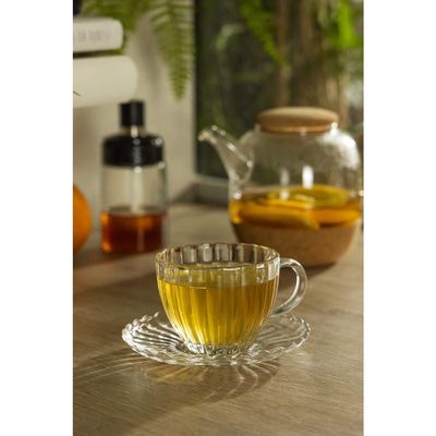 Conjunto 6 Xícaras Chá Wolff Pétala 200ml Vidro com Pires Elegante Transparente