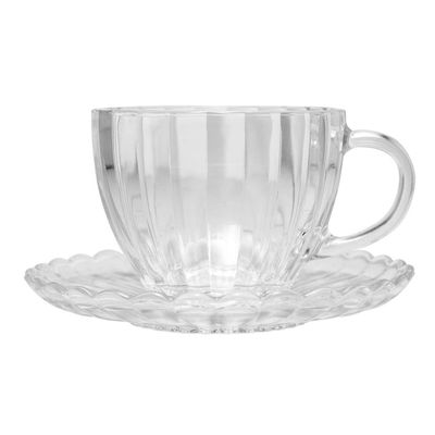 Conjunto 6 Xícaras Chá Wolff Pétala 200ml Vidro com Pires Elegante Transparente